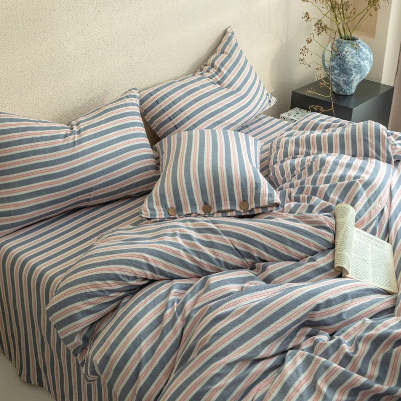 Stripe Style Bedsheet Set Skin-friendly Bedding Girls Boys Room Bedclothes Single/Double/Queen Size Bed Linen Sets 이�