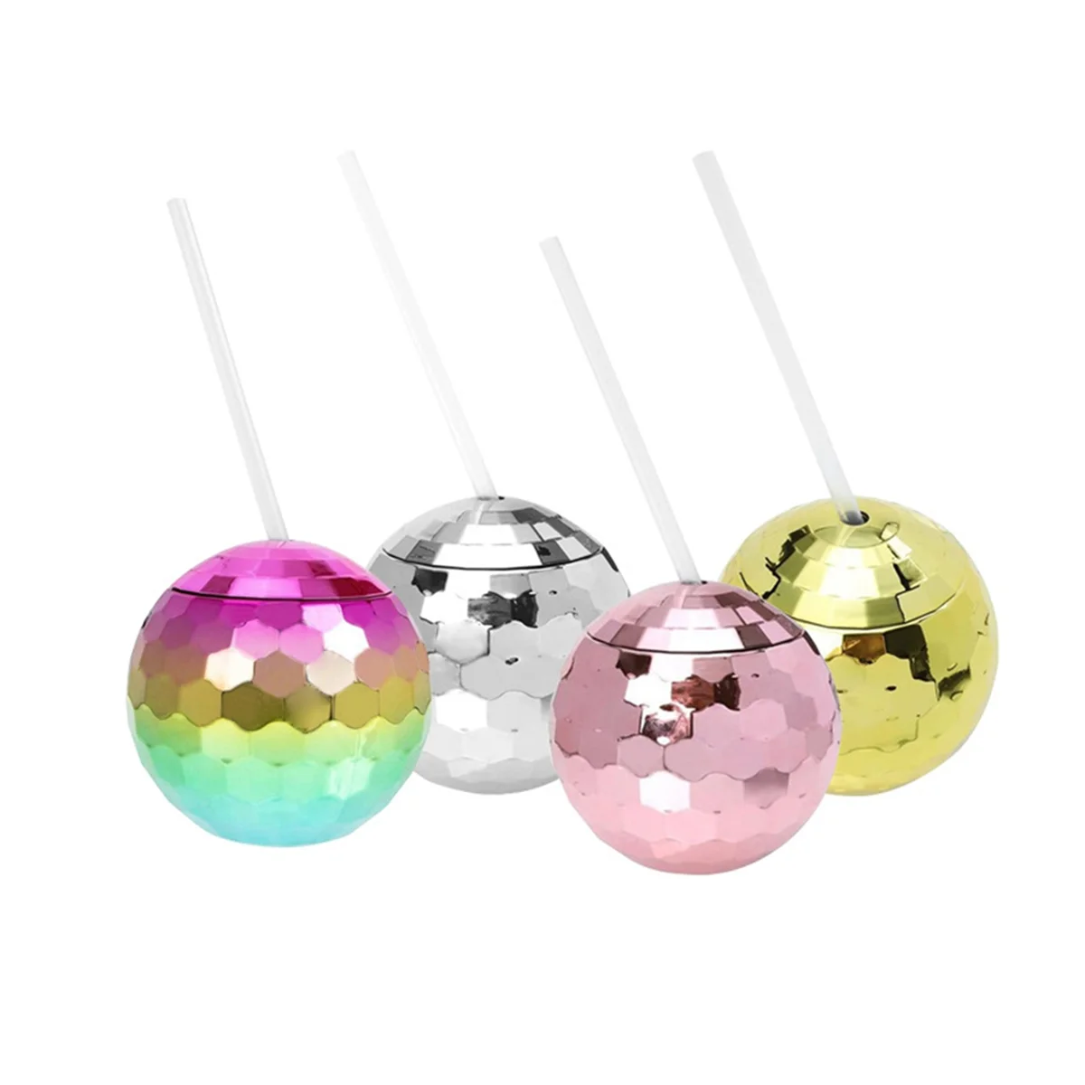 4PCS Disco Ball Cups with Lid and Straw Tumbler Cocktail Cup Glitter Flash Ball Cup for Nightclub Bar Drinking