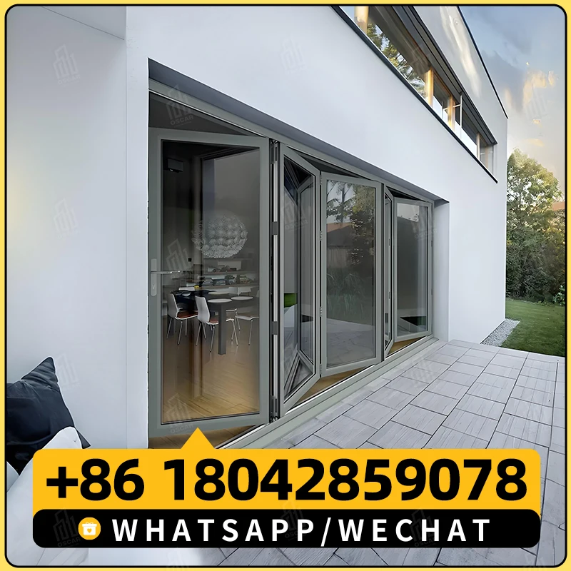 Waterproof Bi Fold doors Villa Exterior Patio Aluminum Foldable door Partition Accordion Glass folding Patio doors System