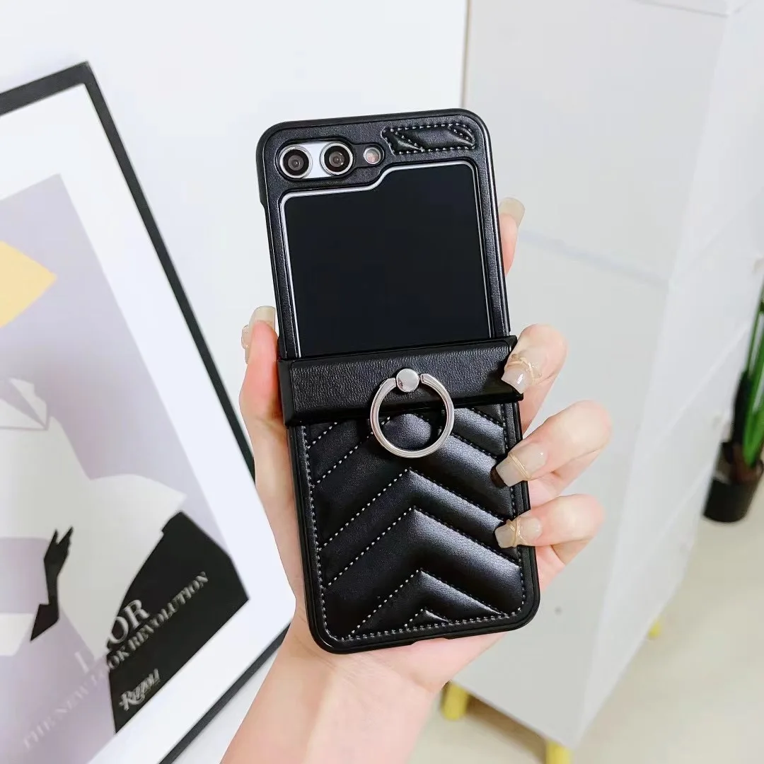 Casing ponsel kulit 3D mewah, casing ponsel 3D mewah, pelindung ponsel Samsung Galaxy Z Flip3 Zflip 5 Z flip6 zflip4, Flip 5 Z dengan cincin