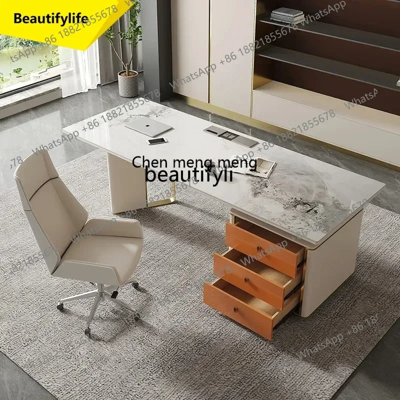 

E153 Italian Minimalist Style Rock Board Home Office Desk Study Light Luxury Modern Computer Desk Beauty Salon Consultation Desk