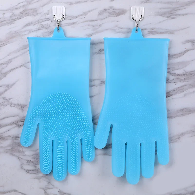 1 Pair Dishwashing Cleaning Gloves Magic Silicone Rubber Dish Washing Gloves for Household Sponge Scrubber Kitchen Cleaning Tool