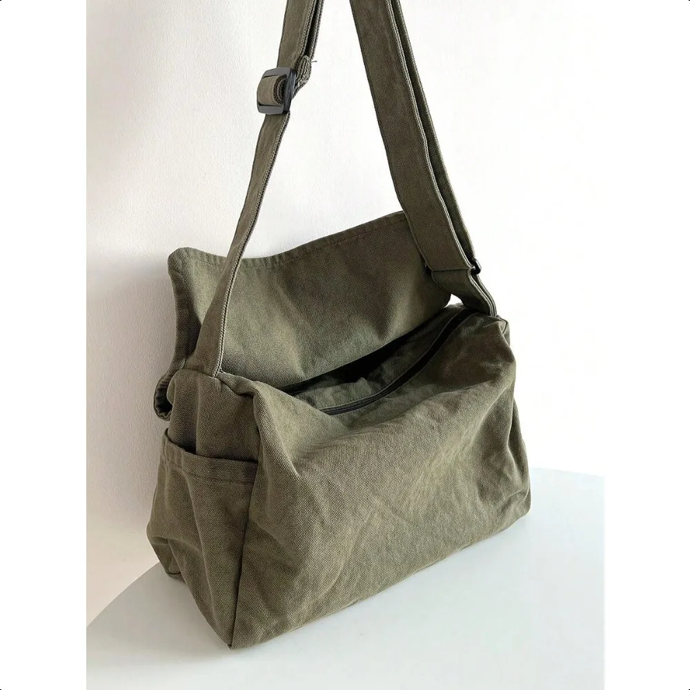 

Vintage Flap Shoulder Bag Thick Washed Canvas Large Capacity American College Street Messenger Bag
