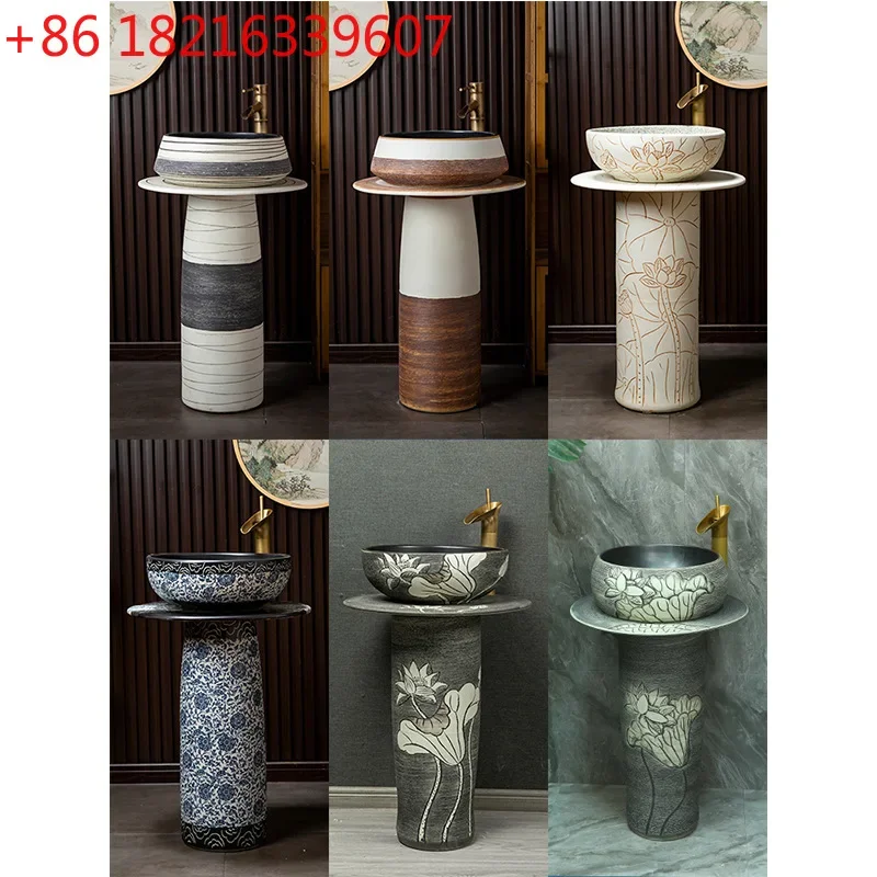 Column basin Floor-to-ceiling ceramic washbasin Hotel bathroom Sanitary ware Art washbasin Mirror