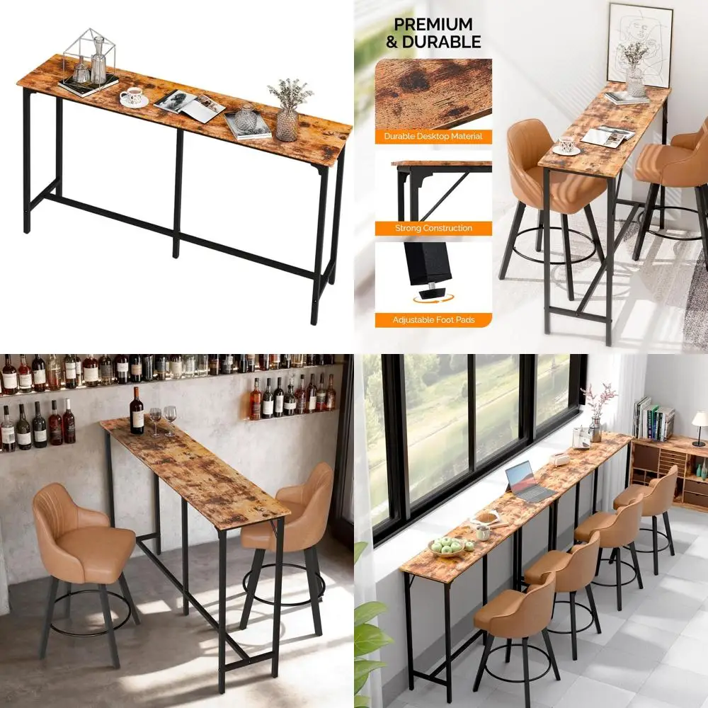 

Высокий деревянный барный стол 63 дюйма, узкий стол для паба с высотой столешницы 34 дюйма, для использования в различных условиях, коричневый