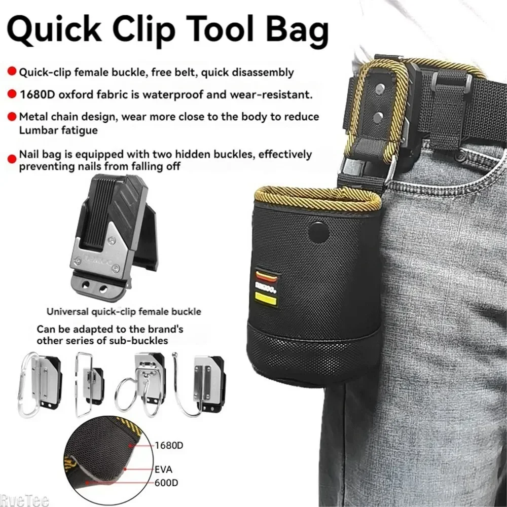 Nail Screw Storage Bag Quick Hanging with Buckle Can Tighten NAKIOO Tool Bag for Carpenter Electrician Cylinder