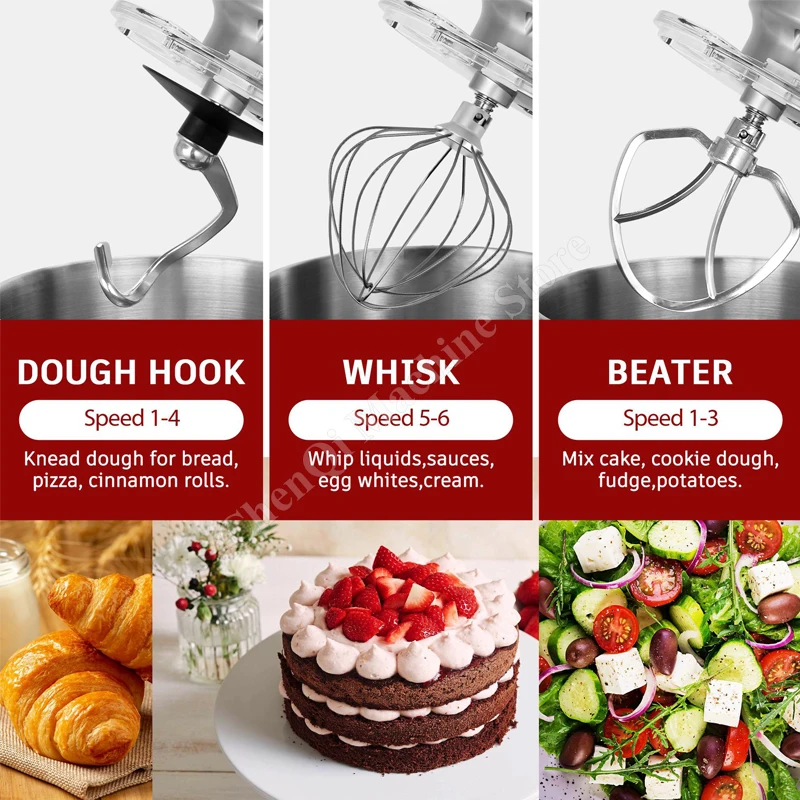 Deegmixers 1400W Stand Mixer Professionele keuken Voedselblender Crème Garde Taartkom Metal Gear Chef Machine