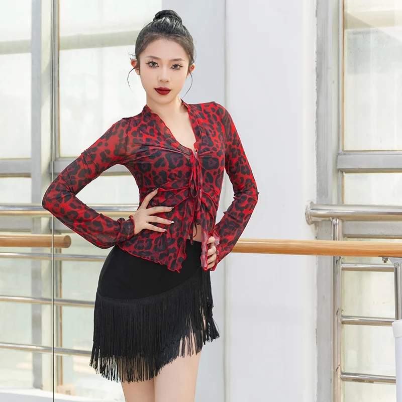 

New Latin Dance Tops Women Cha Cha Rumba Salsa Dance Clotnes Practice Wear Long Sleeves Leotards Ballroom Dancing Costume XH1861