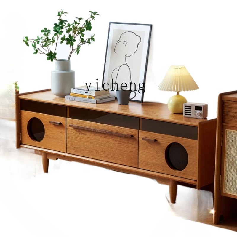 

ZC Nordic Solid Wood TV Cabinet Coffee Table Combination Side Cabinet Living Room Home Cherrywood Simple Modern