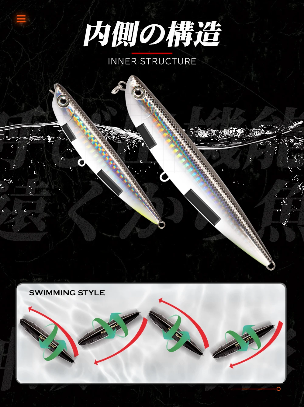 Hunthouse Surface Pencil Fishing Lure Topwater Stickbaits 120mm 26g WTD Walk The Dog Künstlicher Köder für Bass Pike LW519 – Detail 6