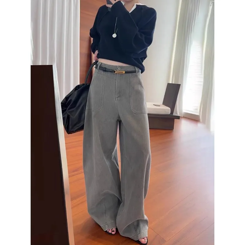 Y2K 빈티지 워시 여성 카고 진 하라주쿠 시미타르 와이드 레그 아메리칸 레트로 데님 팬츠 배기 바지 갸루 스트리트웨어