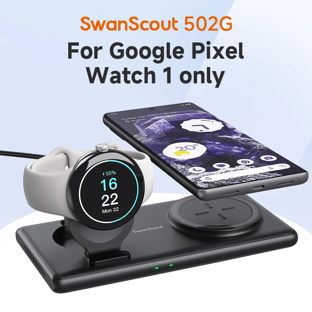 

SwanScout 502G Wireless Charger for Google Pixel 9 Pro Fold 8a 8 7 2 in 1 Charging Station for Pixel Watch 1 for Pixel Buds Pro2