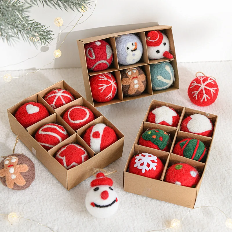 

Christmas Wool Felt Ball Snowball Christmas Tree Decoration Ball Hanging Ornament Gift Box Set Christmas Balls