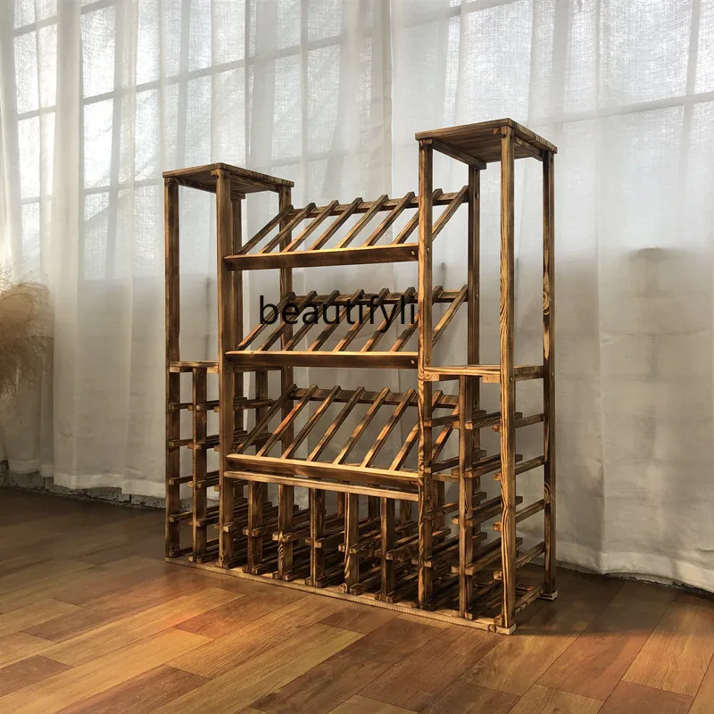 Wine Solid Wooden Frame Wine Rack Display Wine Cabinet Creative Wooden Decoration Large Capacity Floor