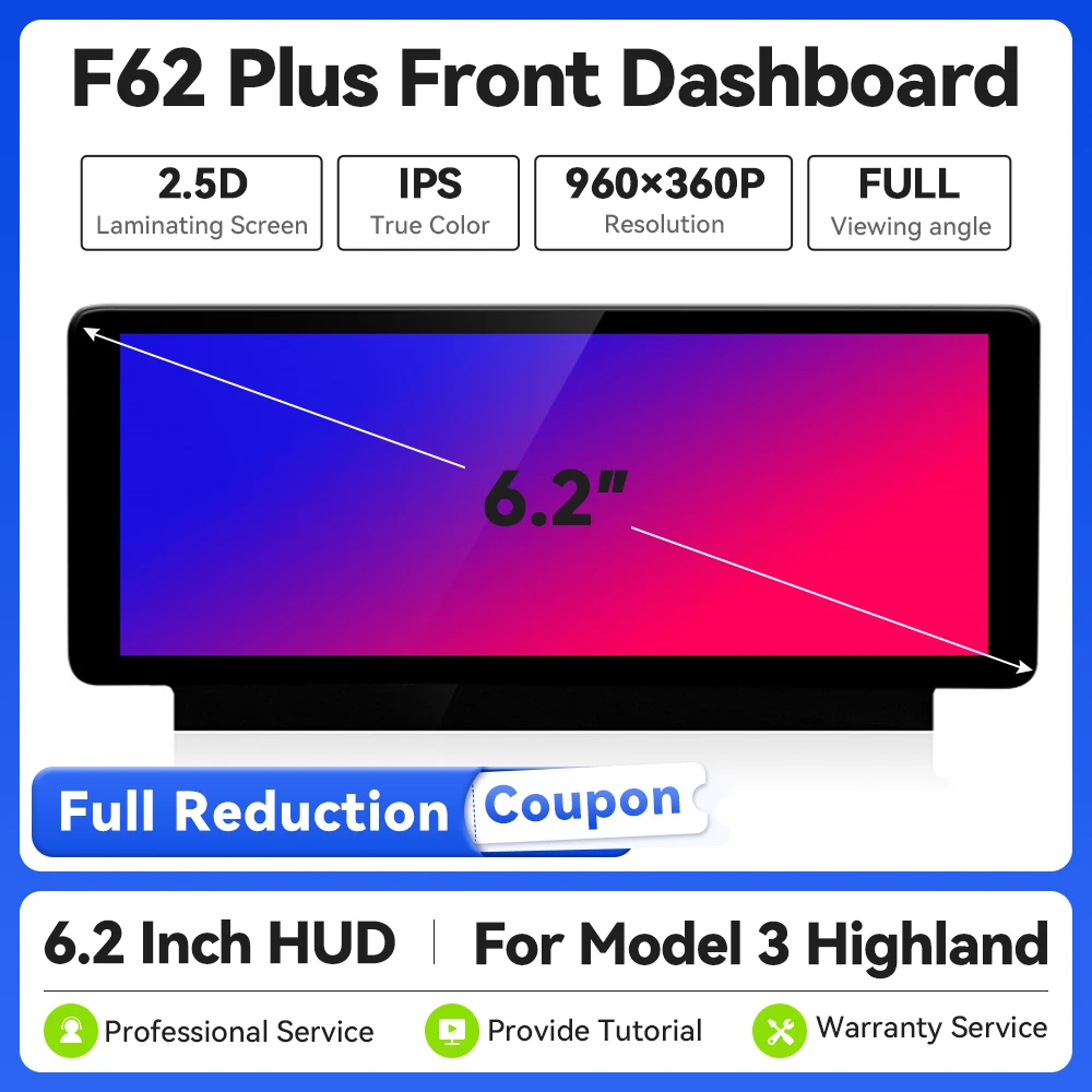 6.2 Inch Instrument Dashboard Head Up Display For Tesla Model 3 Highland HUD Carplay HD LCD Dashboard Screen 2024 New