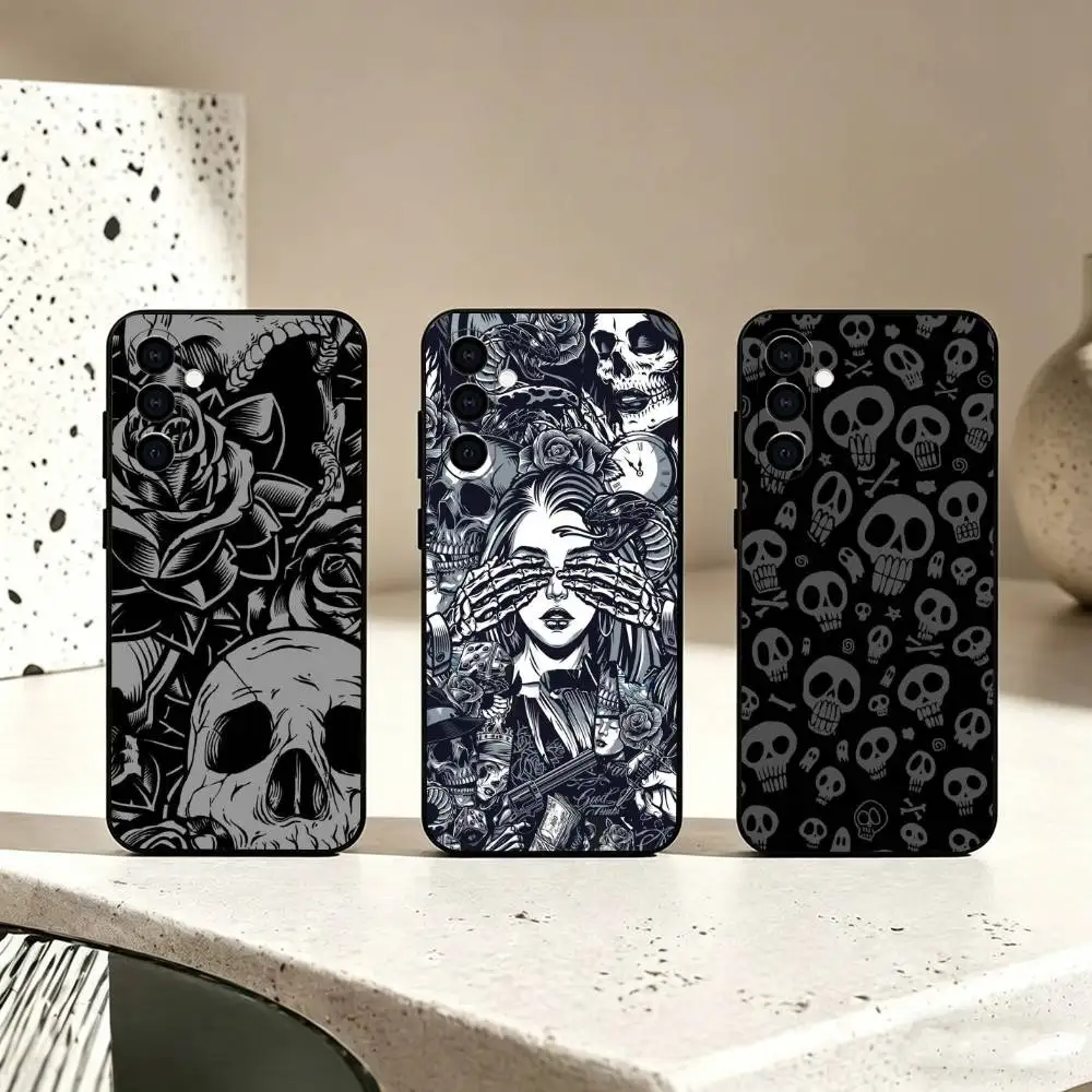 Dark Gothic Skull Art Phone Case For Samsung Galaxy A73,A72,A71,A70,A53,A52,A51,Others Soft Black Cover