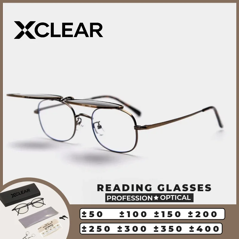 

Стильные ретро-очки для чтения XCLEAR: высококачественные откидные поляризационные солнцезащитные очки, корригирующие очки по рецепту, индивидуальный пошив премиум-класса