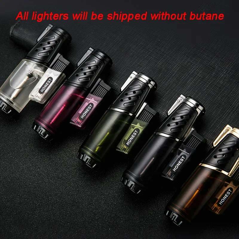 Honest Jet Cigar Lighter Windproof Turbo Strong Flame Gas Butane Refillable Torch Lighter with Butane Window Gadgets for Men