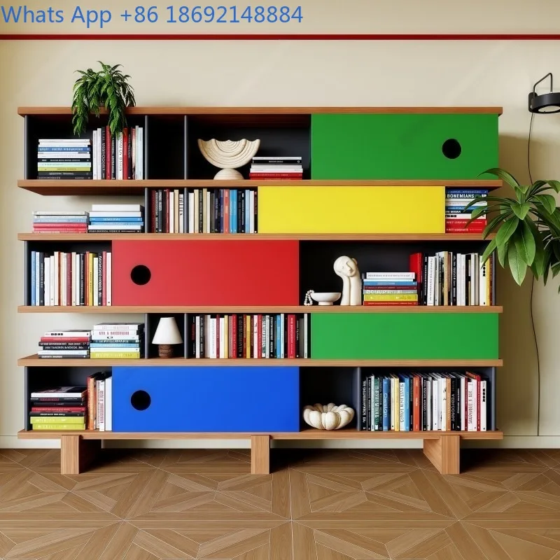 

Vintage Style Lacquered Bookshelf Storage Rack Floor-standing Bookcase Living Room Partition Wall Display Storage Rack
