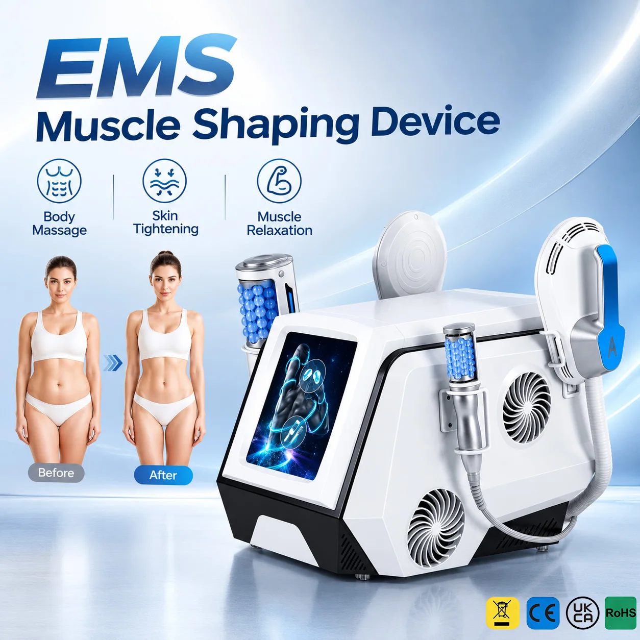 4 Handles EMS Body Sculpting Machine with Roller Handle & HIFM Handle,Muscle Stimulation Body Slimming Equipment Muscle Building