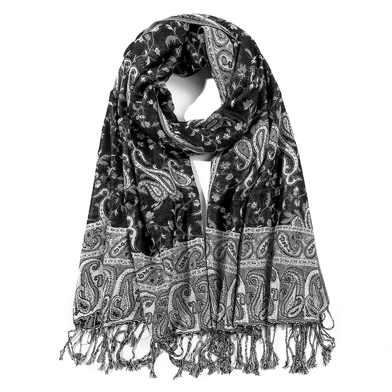 2024 Bohemian Style Cotton Jacquard Scarf Women Winter Warm Pashmina Long Soft Shawls and Wraps Ladies Ethnic Travel Scarves