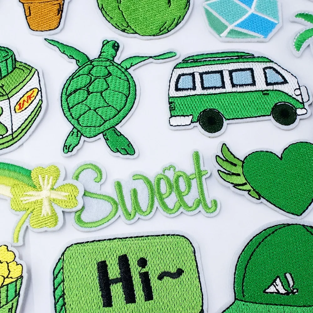 Coconut Popcorn Cactus Green Patches Cloth Embroidered Applique Sewing Clothes Apparel Decoration Patch Iron on Stickers