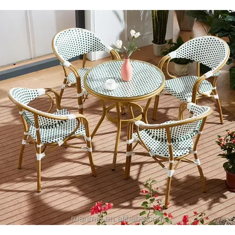 Modern Outdoor Dining Table Set Villa Garden Rectangular Aluminum Alloy Chair and Table for Restaurants Furniture