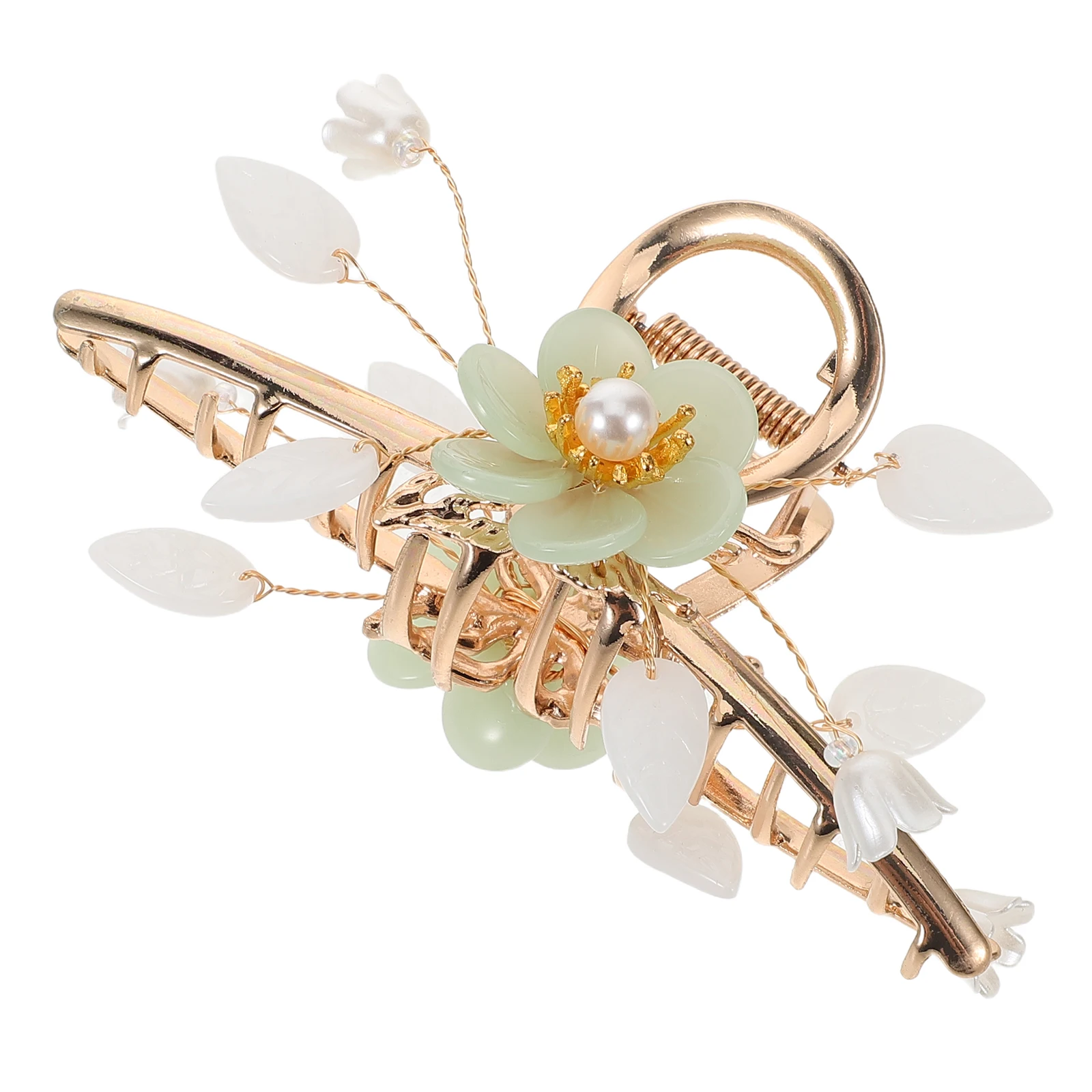 

Floral Hair Clip Metal Flower Claw Pearl Non-Slip Back Head Bun Holder Vintage Style Hair Accessory Women Floral Claw Clip