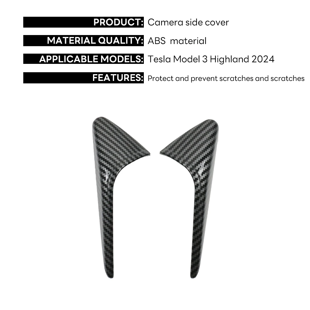 

Для Tesla New Model 3 Highland 2024, боковая крышка камеры, защита объектива, черный, белый, красный, блестящий матовый узор из углеродного волокна