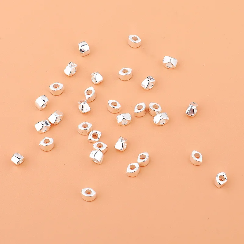 5PCS 925 sterling silver smooth multi-faceted corner square beads separated beads broken silver a few hand string DIY jewelry