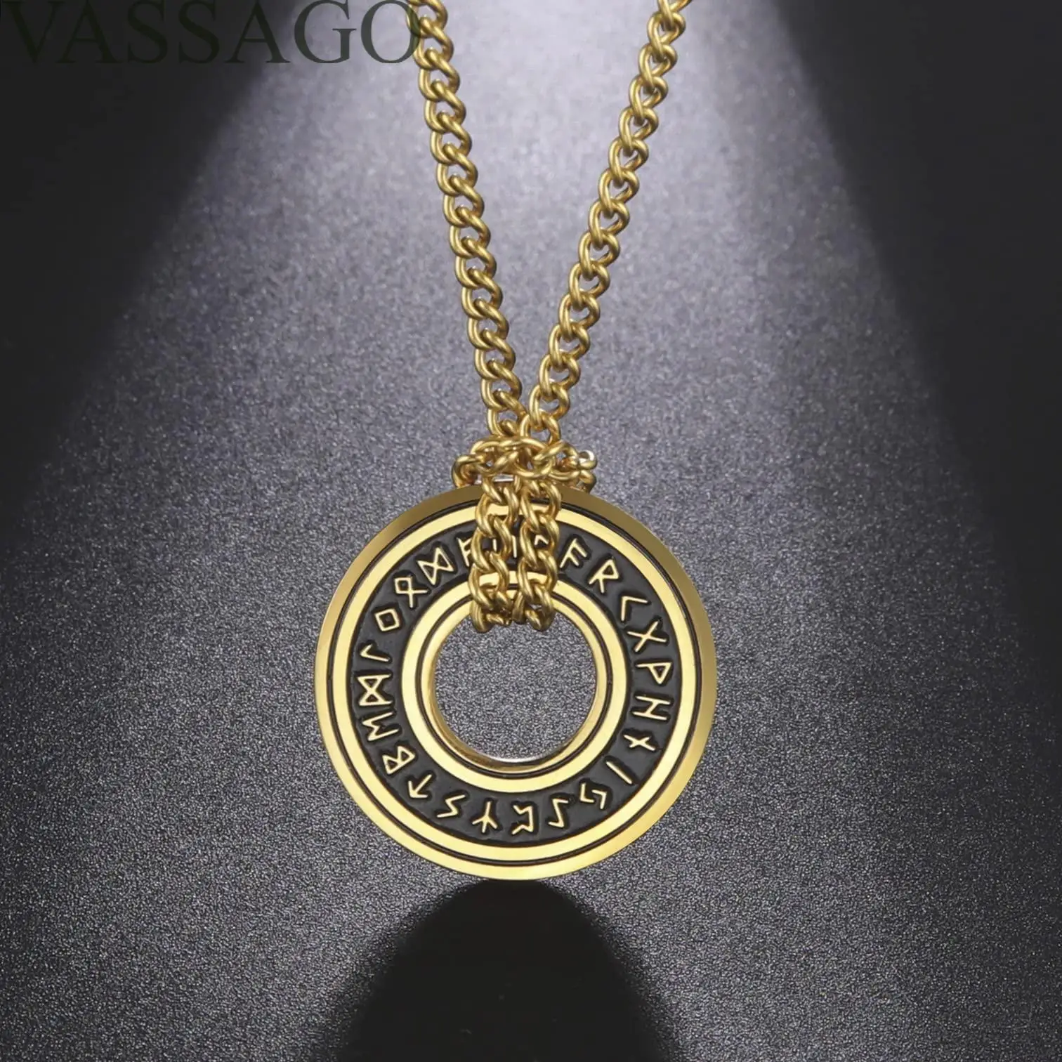 VASSAGO Vintage Nordic Rune Necklaces for Men Stainless Steel Viking Pagan Elder Talisman Pendant Necklace Amulet Jewerly Gift