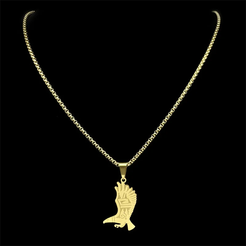 Aztec Animal Eagle Pendant Necklace for Women Men Stainless Steel Gold Silver Color Mysterious Bird Chain Jewelry collar