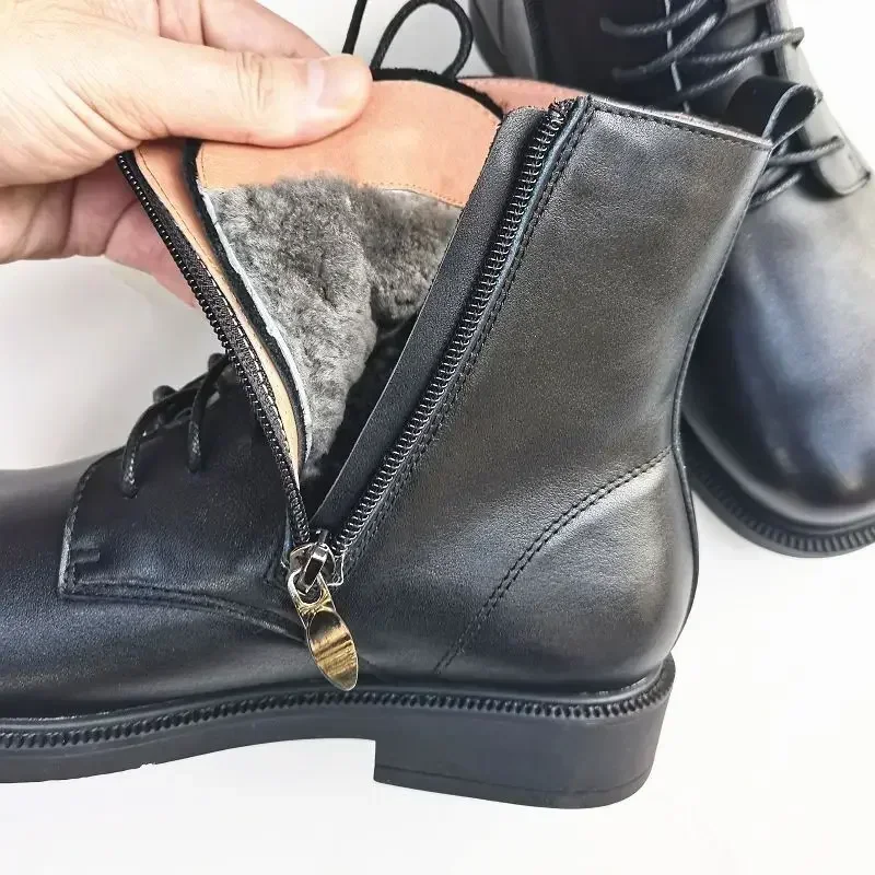 Wide Toe Real Wool Boots Winter 2024 Women Shoes with Long Noses Sheepskin Natural Leather Sheep Fur Short Boots Snow Boots