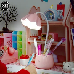 Girls LED Reading Desk Lamp Dimmable Touch Eye Protection Portable Lamp USB Rechargeable Bracket Pen Holder Multi-Function Light