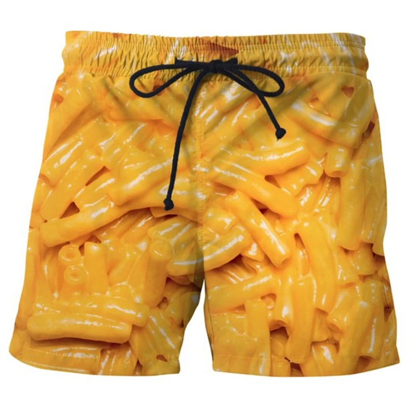 Delicious Food Graphic Beach Shorts For Men Clothing Casual 3D Cheese Pizza Sausage Printed Short Pants Men Boys Board Trunks