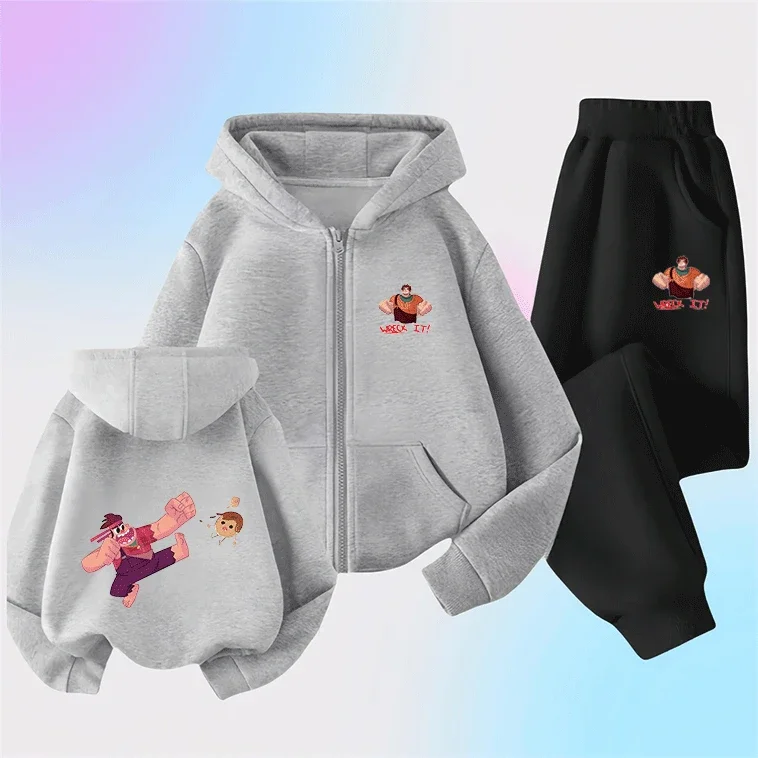 

Hot Sale Wreck-It Ralph Children Girls Boys Zip Up Hoodie Set Cute Printed Cartoon Warm Windproof Autumn Winter Fashion