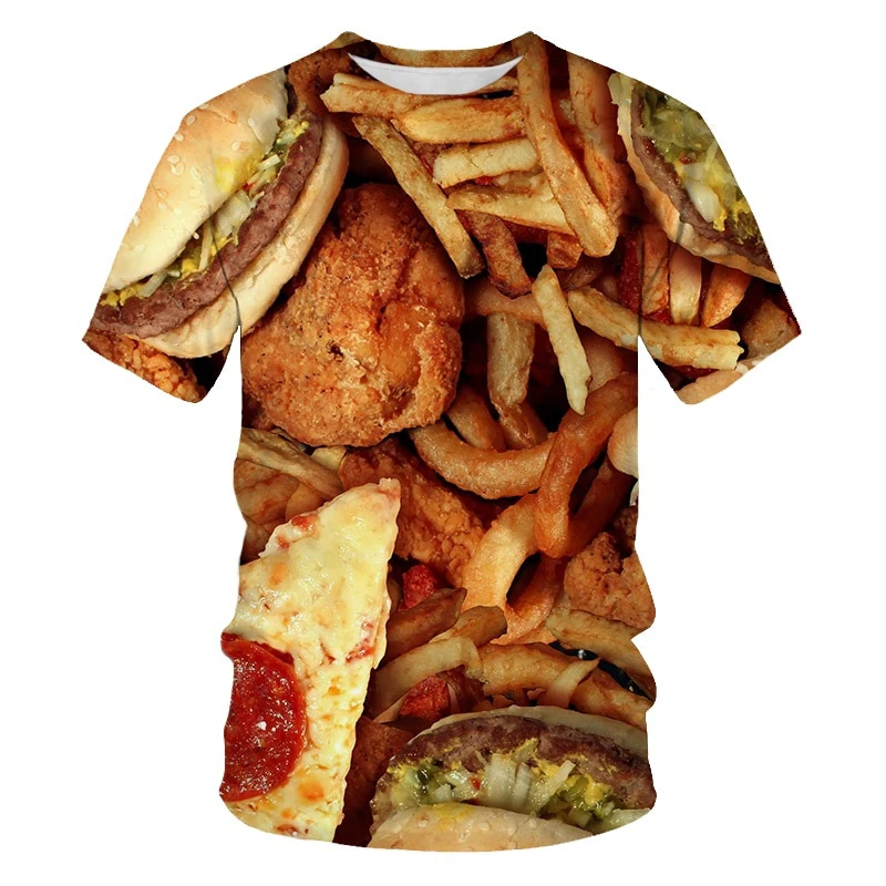 Food Steak Hamburger 3D Print T-shirt Men Woman Fashion Streetwear Casual T Shirts Oversized Harajuku Tees Kids Tops Clothing