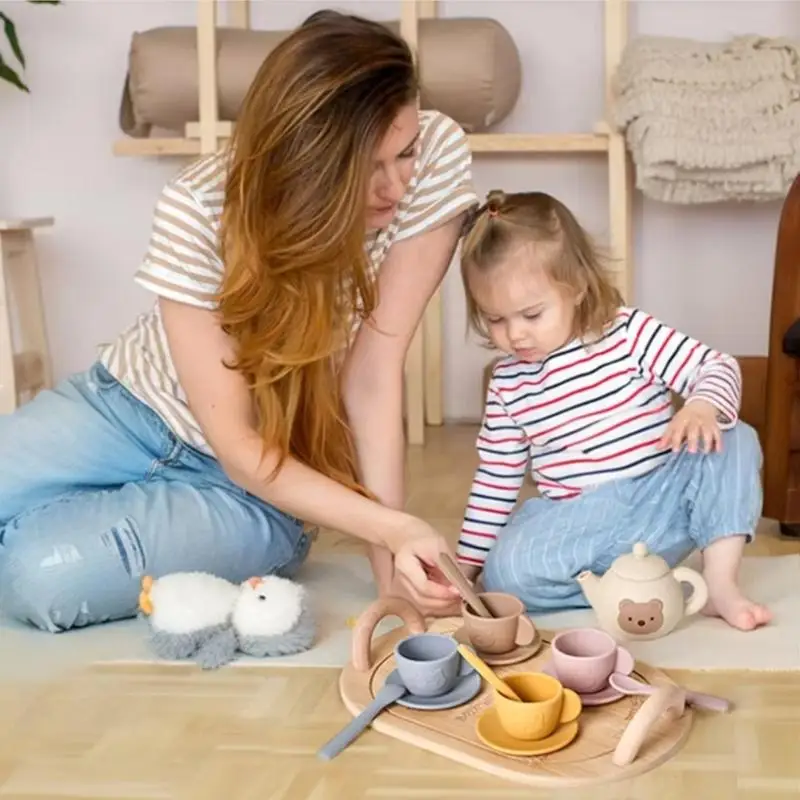 

Pretend Play Kitchen Teapot Set For Kids Ages 3+ Silicone Dishes Utensils Gift
