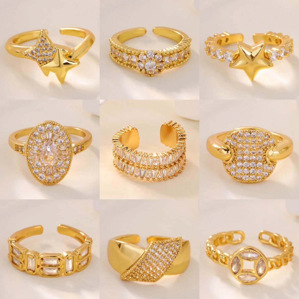 

Luxurious Zircon Geometry Rings For Women Open Adjustable Charm CrystalFinger Ring New Trendy Style Aesthetic Wedding Jewelry