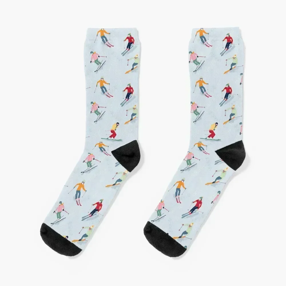 Ski Athletes On Light Blue Background Pattern Socks winter gifts Novelties japanese fashion Man Socks Women's