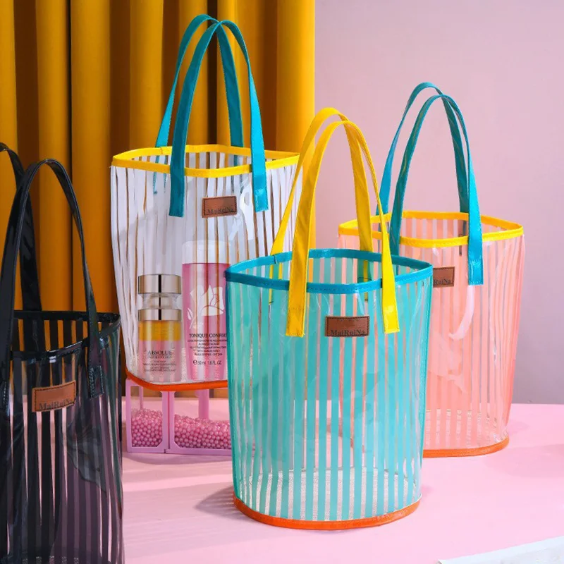 Large Capacity Shoulder Handbag Transparent PVC Shopping Bag for Shopping Bags Beach Travel Storage Bag Waterproof Beach Bag 