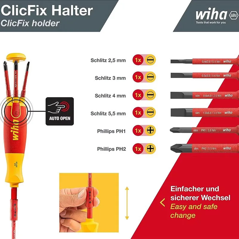 

Wiha 6-in-1 magazine type multifunctional electrical insulation screwdriver, professional manual tool screwdriver 38611