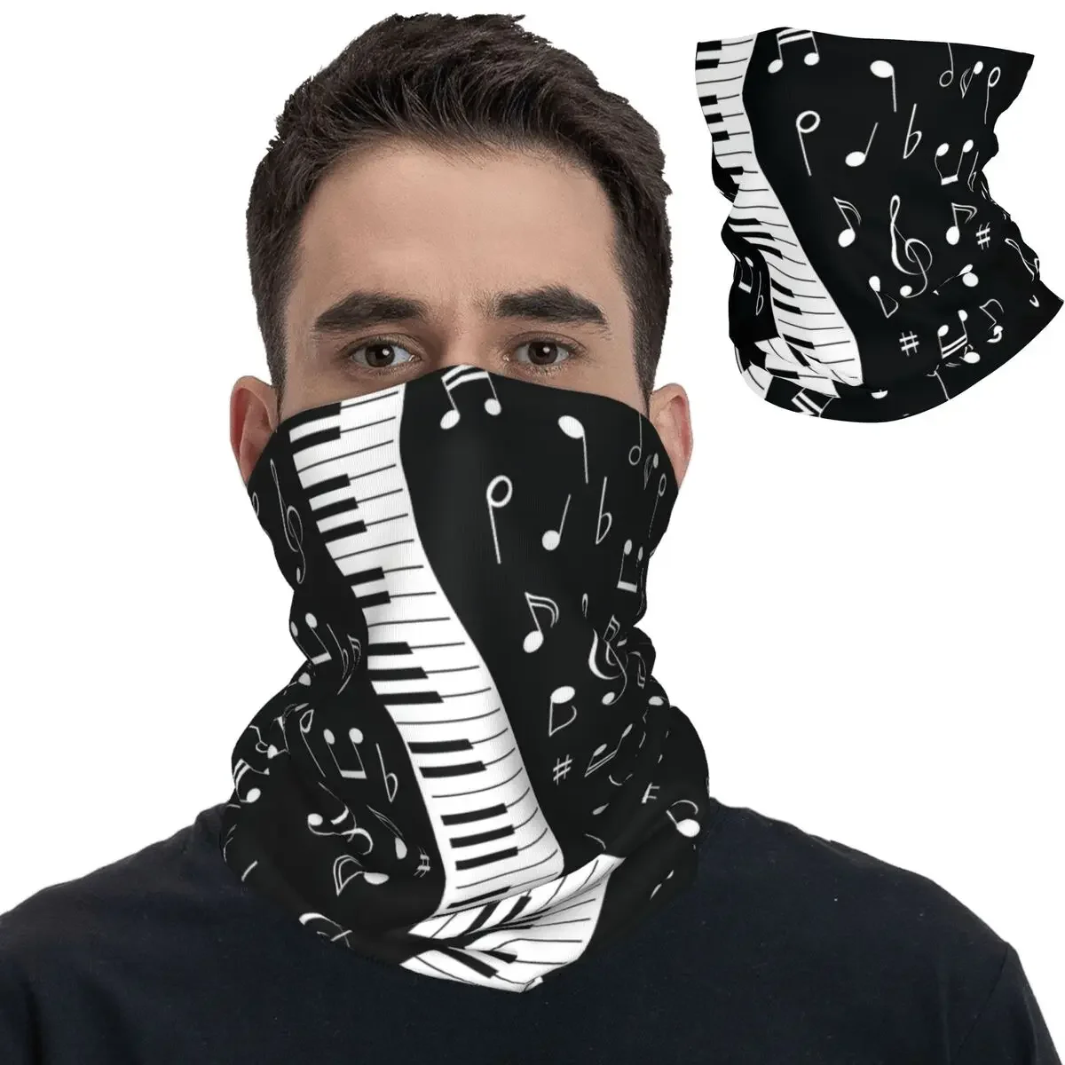 Music Piano Keyboard Bandana Neck Gaiter Printed Balaclavas Wrap Scarf Warm Cycling Outdoor Sports Unisex Adult Breathable