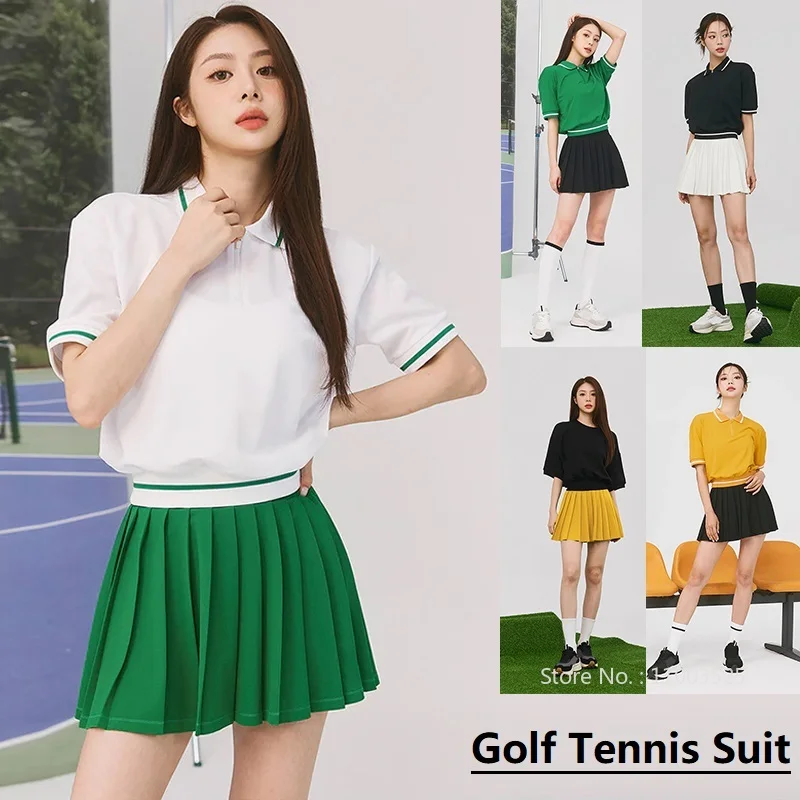 

Women Tennis Clothing Quick Dry Fitness Golf Polo Shirt Short Sleeve Workout Tops Lady Pleated Slim Skorts A-lined Tennis Skirt