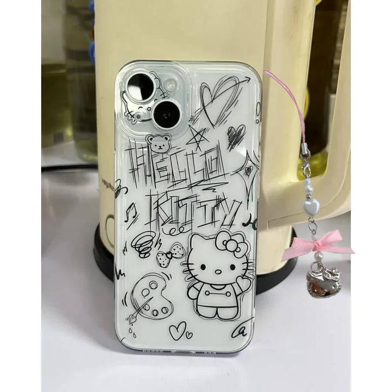 Cool Sanrio Hello Kitty Lines For iPhone 16 15 14 13 12 11 Pro Max XS Max XR 7 8 Plus Phone Case Shockproof Soft Silicone Covers