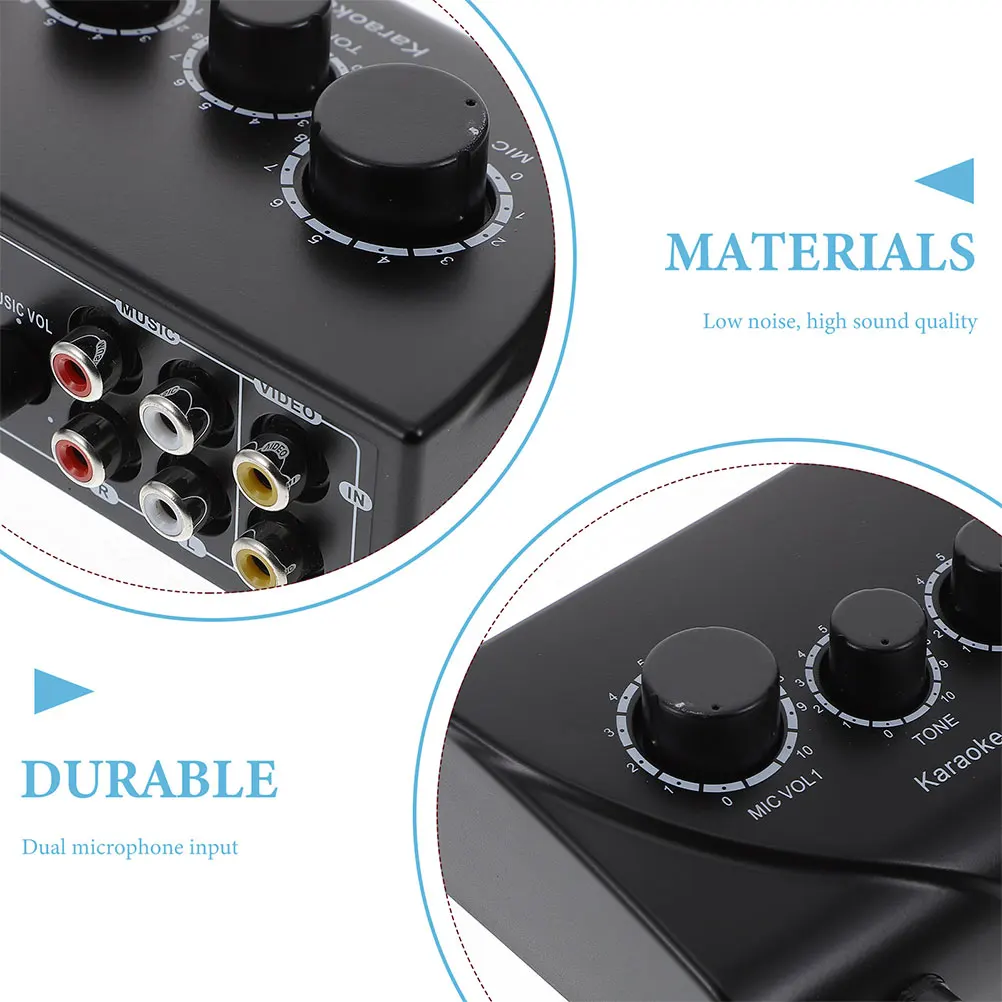 

1 set Dual Microphone Inputs Karaoke Sound Mixer Black Cable Low Noise High Channel Audio Mixer KTV Stage Family DJ
