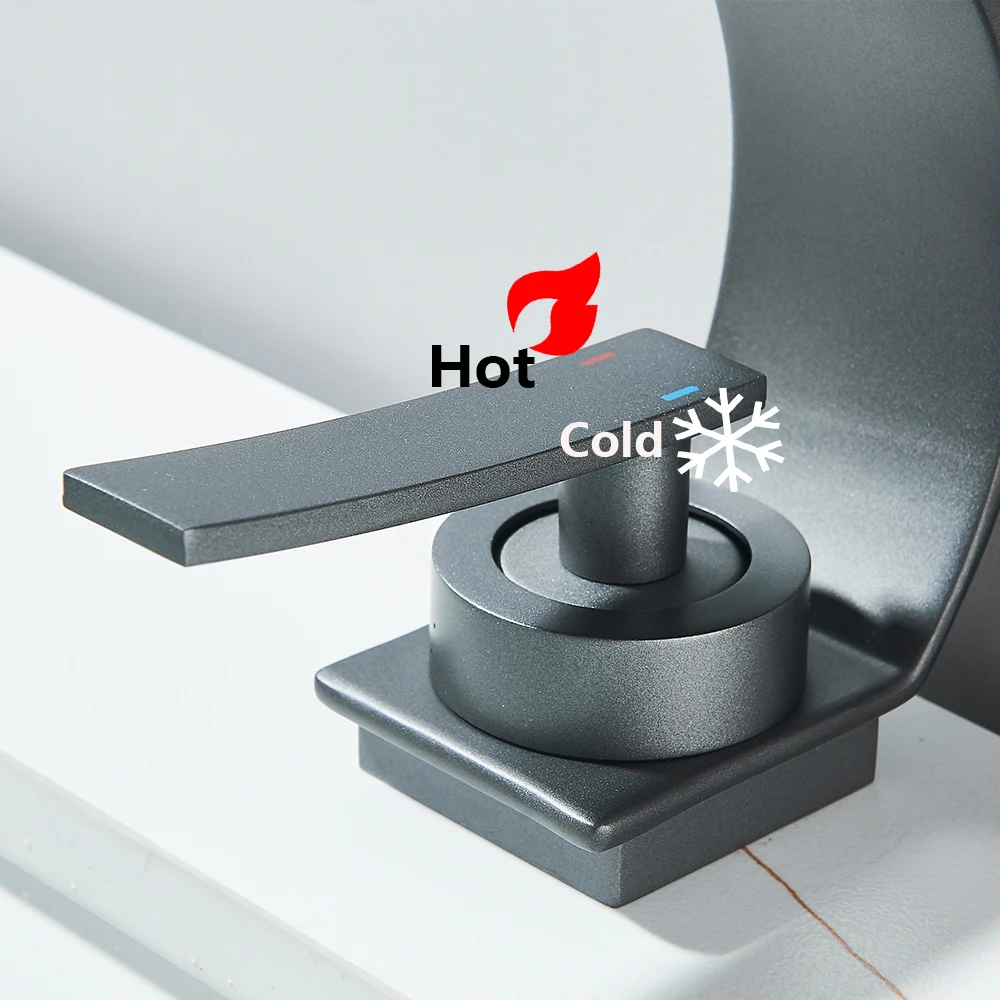 Description Picture 6 of itemBlack Curve Single Handle Bathroom Sink Faucet Hot Cold Mixer Water Tap Waterfall Vanity Vessel Sink Faucet Washbasin Crane