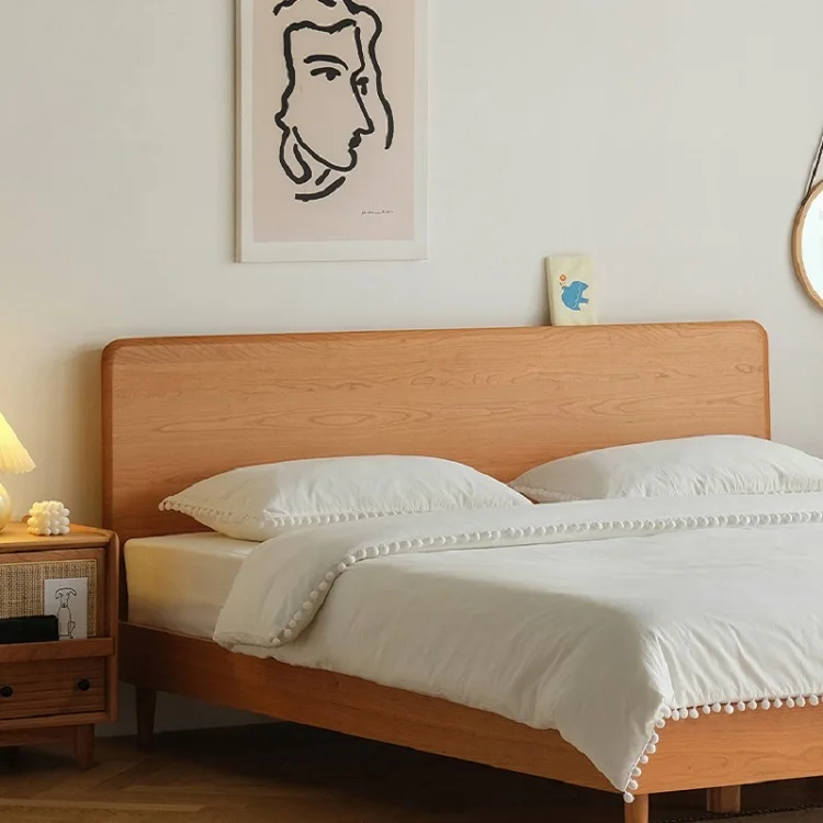 

hb-Nordic Simple Japanese Bedroom Home Hotel Solid Wood Double Bed!