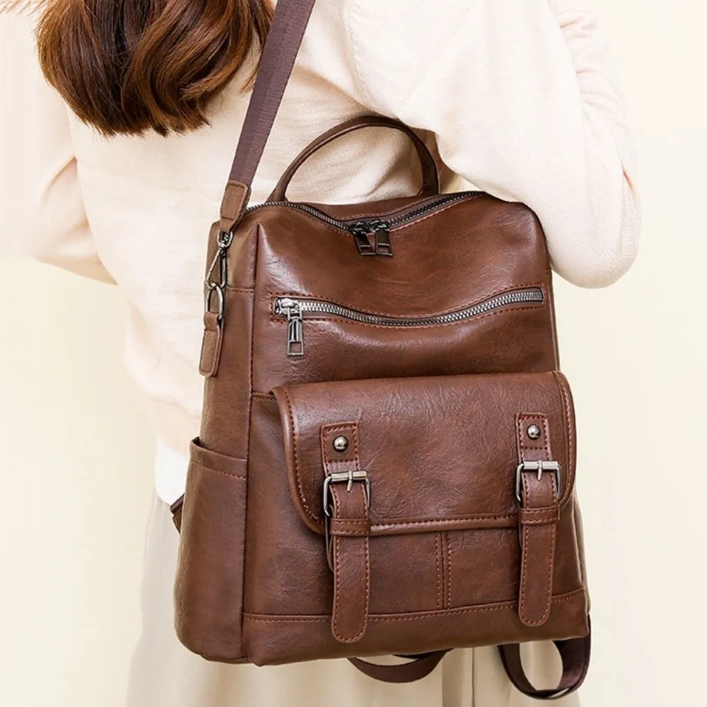 

Fashion PU Peather Student Backpack Multifunctional Large Capacity Student School Bag Soft Crossboby Mommy Shoulder Bag Women