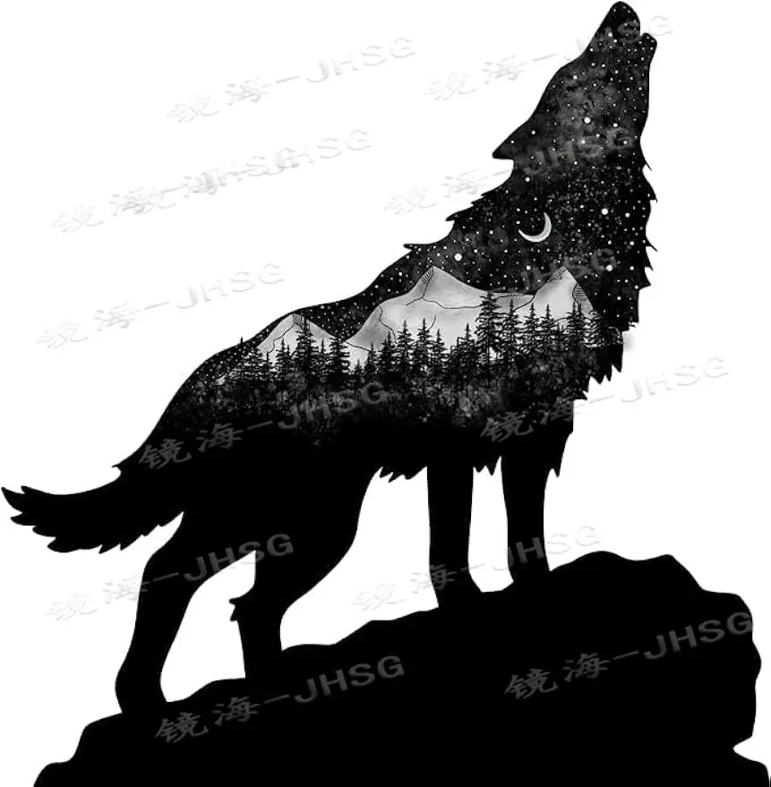 Wolf with Moon Mountains Decal Vinyl Decal Car Van Truck Wall Laptop Computer Door Window Skateboard Decoration